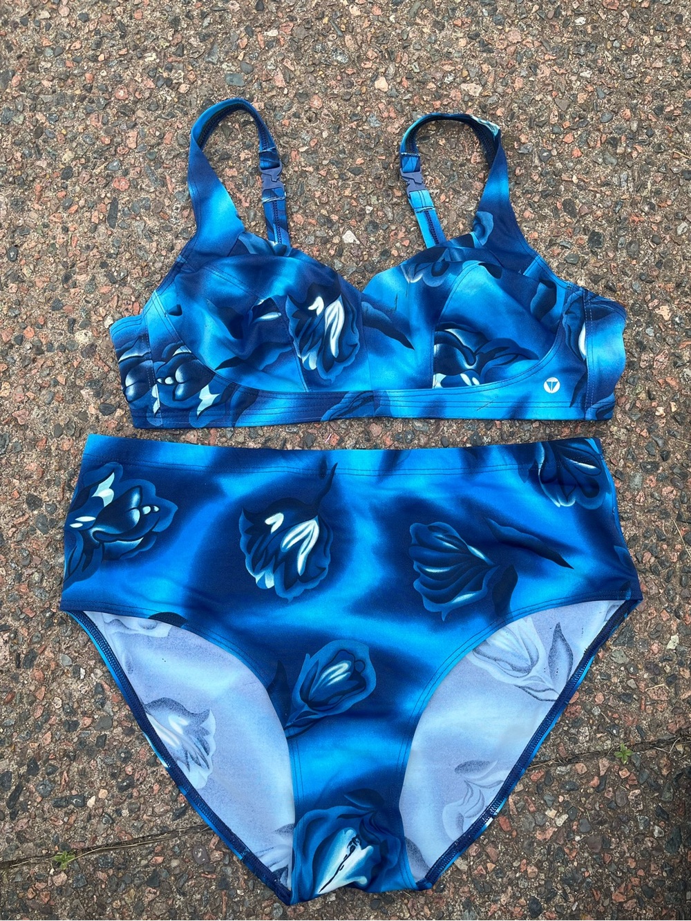 90s Vintage Plus Size Blue Floral Two-Piece Bikini Set